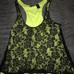 Green tank top with floral lace